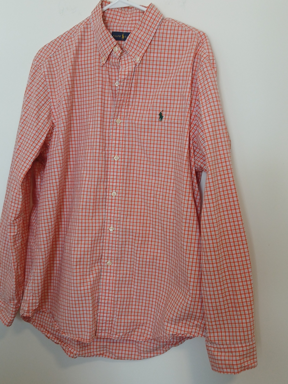 Ralph Lauren Men’s Red-Orange Plaid Button-Down Shirt Xl
